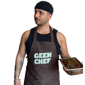 “Geen Chef” keukenschort – BRUIN